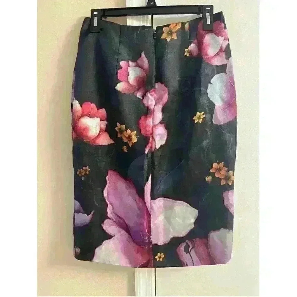 Marchessa notte black satin lace detail floral‎ print skirt Sz 4 - Picture 5 of 8